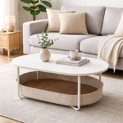 Oval Coffee Table with Storage Basket