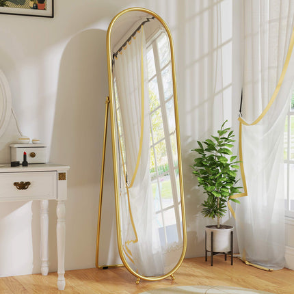 Oval Full-Length Mirror, Freestanding Metal Frame, Gold, 50x180cm