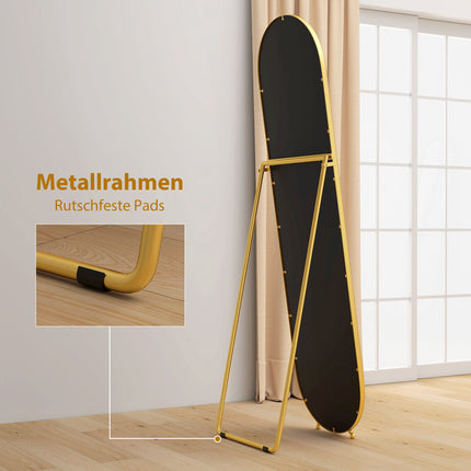 Oval Full-Length Mirror, Freestanding Metal Frame, Gold, 50x180cm