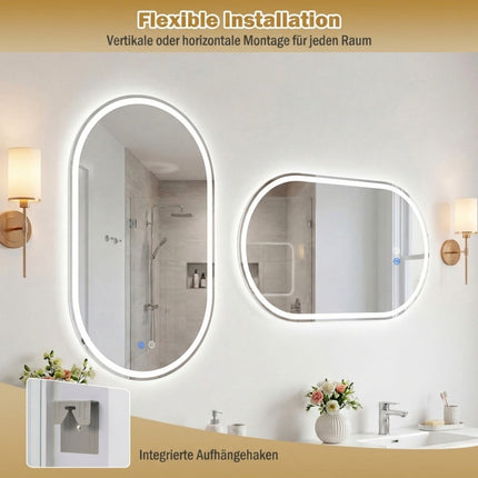 Ovaler LED-Badezimmerspiegel, 90x55 cm, Antibeschlag, Dimmbar