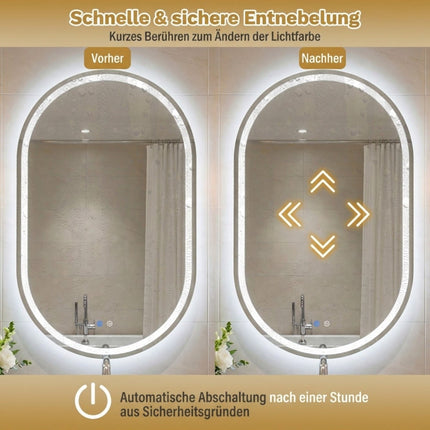 Ovaler LED-Badezimmerspiegel, 90x55 cm, Antibeschlag, Dimmbar