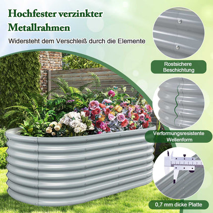 Oval Metal Raised Garden Bed, Open Base, 165x80x60 cm