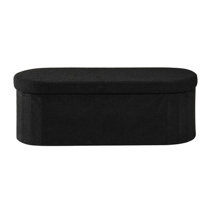 Oval Storage Ottoman Bench, Foldable Teddy Fleece, 660 lb