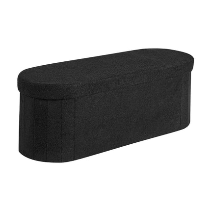 Oval Storage Ottoman Bench, Foldable Teddy Fleece, 660 lb