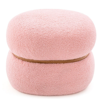 Ovaler Hocker mit rutschfesten Fußpolstern. Gepolsterter Ankleidehocker aus Sherpa Pink 44 x 35 x 35 cm