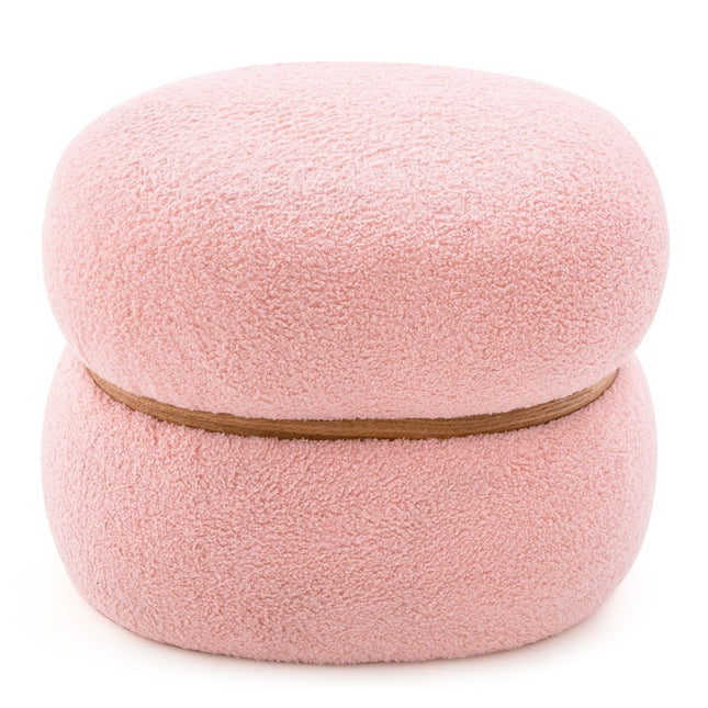 Ovaler Hocker mit rutschfesten Fußpolstern. Gepolsterter Ankleidehocker aus Sherpa Pink 44 x 35 x 35 cm