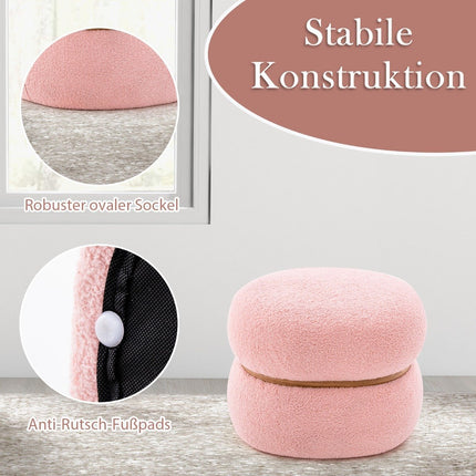 Ovaler Hocker mit rutschfesten Fußpolstern. Gepolsterter Ankleidehocker aus Sherpa Pink 44 x 35 x 35 cm