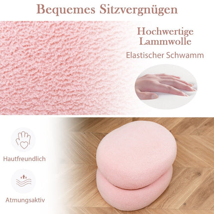 Ovaler Hocker mit rutschfesten Fußpolstern. Gepolsterter Ankleidehocker aus Sherpa Pink 44 x 35 x 35 cm