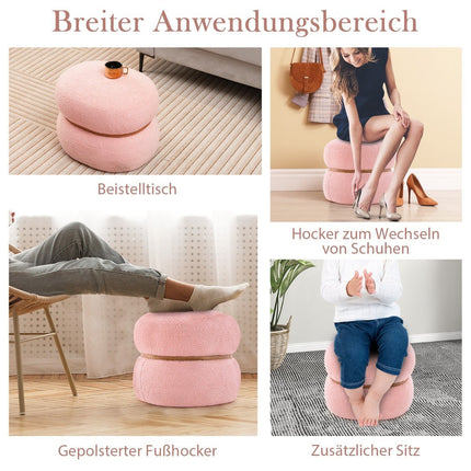 Ovaler Hocker mit rutschfesten Fußpolstern. Gepolsterter Ankleidehocker aus Sherpa Pink 44 x 35 x 35 cm