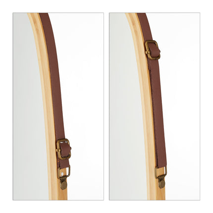 Oval wall mirror with strap