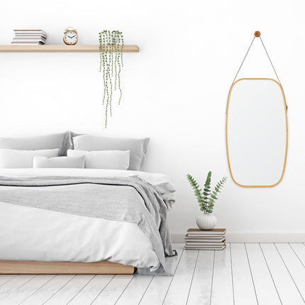 Oval wall mirror with strap