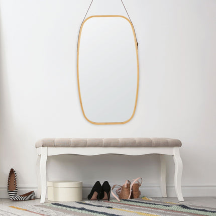 Oval wall mirror with strap