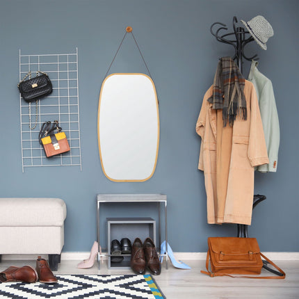 Oval wall mirror with strap