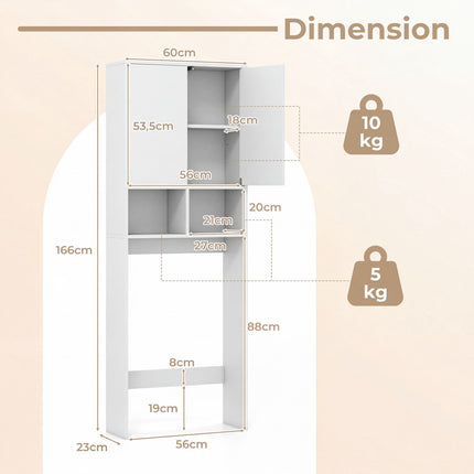 WC-Überbau, Badezimmerschrank mit 2 Türen und 2 Regalen, Weiß