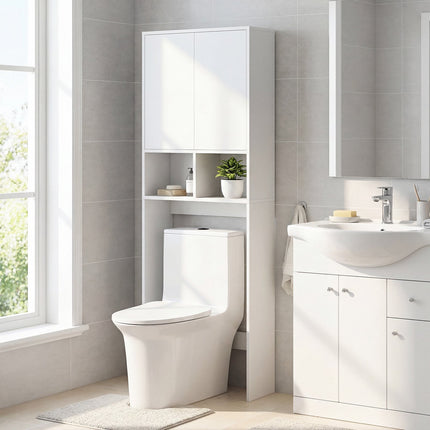 WC-Überbau, Badezimmerschrank mit 2 Türen und 2 Regalen, Weiß