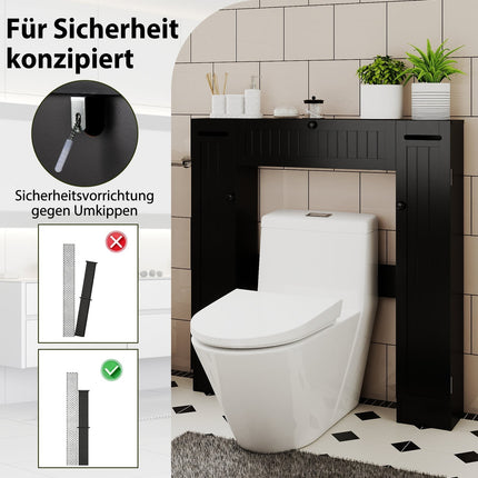 Over-Toilet Bathroom Cabinet, Adjustable Shelves, Black