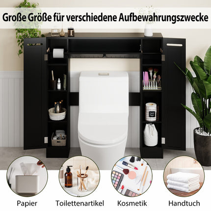 Over-Toilet Bathroom Cabinet, Adjustable Shelves, Black
