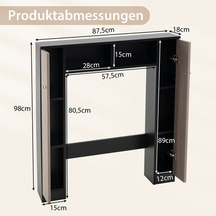 Badezimmerregal über der Toilette mit Doppeltüren, Schwarz