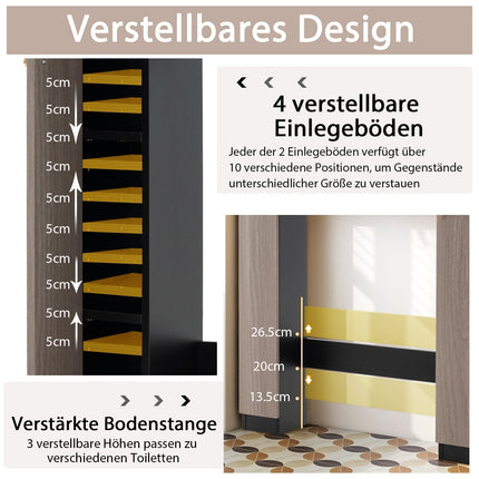 Badezimmerregal über der Toilette mit Doppeltüren, Schwarz