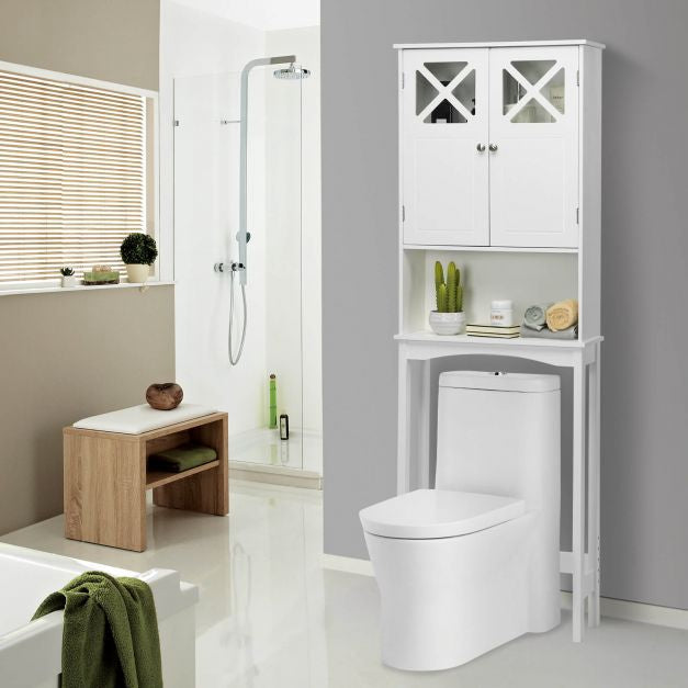 Badschrank über der Toilette, 3-stöckig, Glastüren