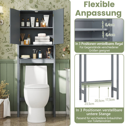 Über-Toilette-Schrank mit verstellbarem Regal, graues MDF