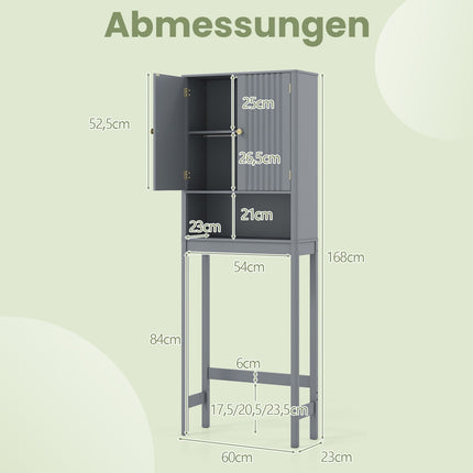 Über-Toilette-Schrank mit verstellbarem Regal, graues MDF
