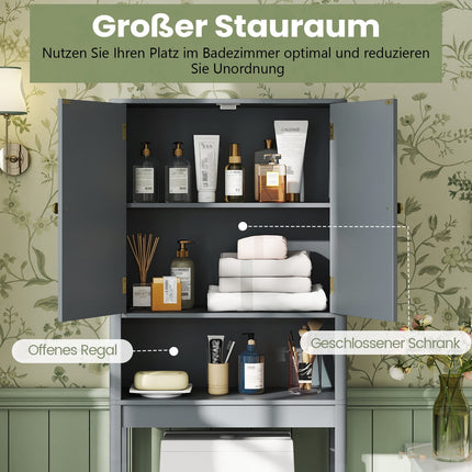 Über-Toilette-Schrank mit verstellbarem Regal, graues MDF