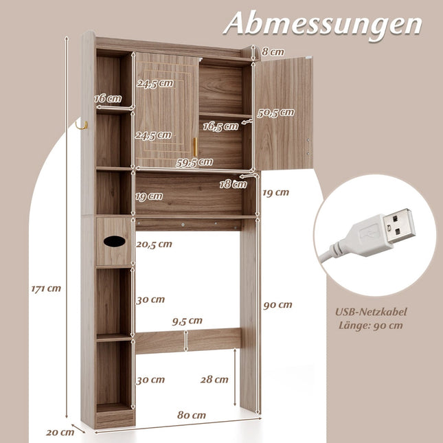 WC-Hängeschrank mit LED-Beleuchtung, verstellbare Einlegeböden