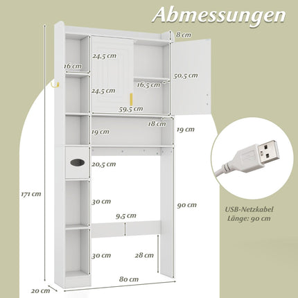 Over-Toilet Cabinet with LED Light and Adjustable Shelves