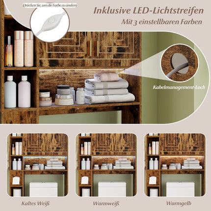 WC-Schrank mit LED-Beleuchtung, verstellbare Einlegeböden