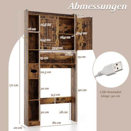 WC-Schrank mit LED-Beleuchtung, verstellbare Einlegeböden