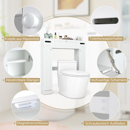 Over-Toilet Storage Cabinet with Adjustable Shelves, White
