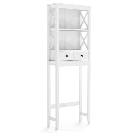 Regal für die Toilette, 3 Etagen, 2 Schubladen, weißes MDF