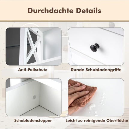 Regal für die Toilette, 3 Etagen, 2 Schubladen, weißes MDF