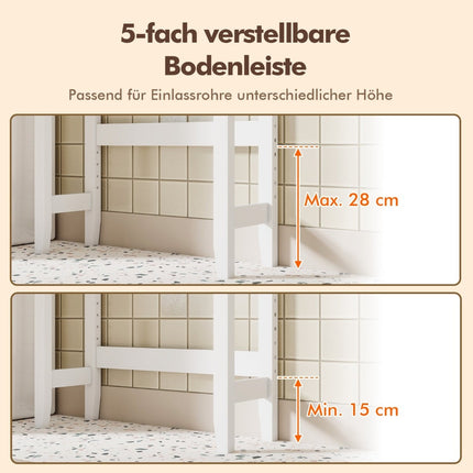 Regal für die Toilette, 3 Etagen, 2 Schubladen, weißes MDF