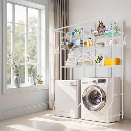 Over Washer Dryer Storage Rack, 6-Tier, Rod and Hooks