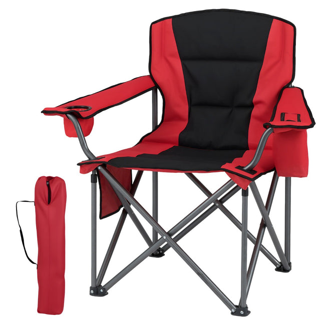 Übergroßer Campingstuhl – Kühltasche, Getränkehalter, Rot