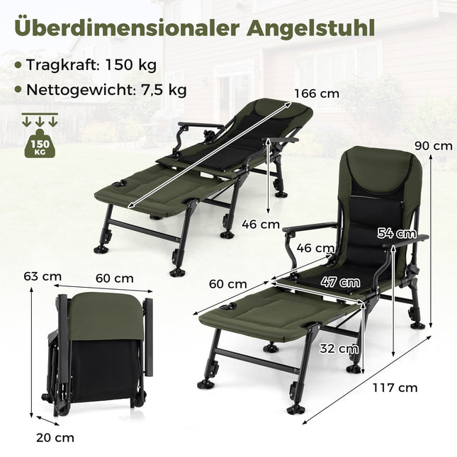 Nadměrná skládací kempingová židle s opěrkou nohou – zelená