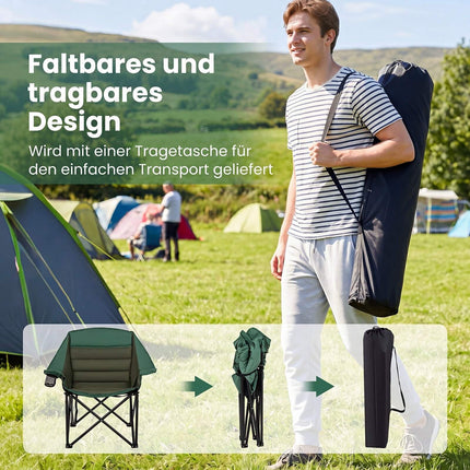 Oversized Green Camping Chair, Foldable with Cushion & Cup Holder