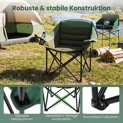 Oversized Green Camping Chair, Foldable with Cushion & Cup Holder
