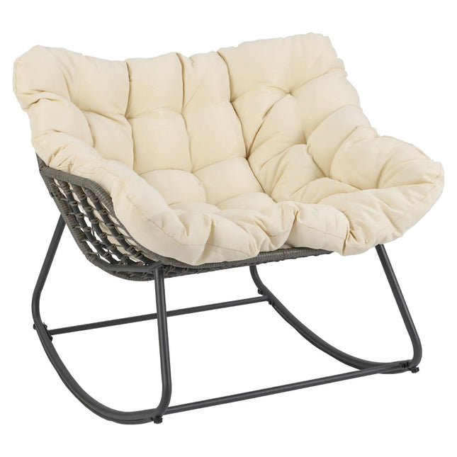 Übergroßer Patio-Geflecht-Eierstuhl mit Kissen, Beige