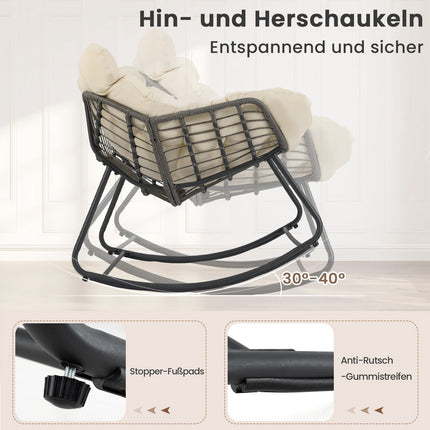 Übergroßer Patio-Geflecht-Eierstuhl mit Kissen, Beige