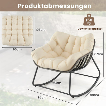Übergroßer Patio-Geflecht-Eierstuhl mit Kissen, Beige