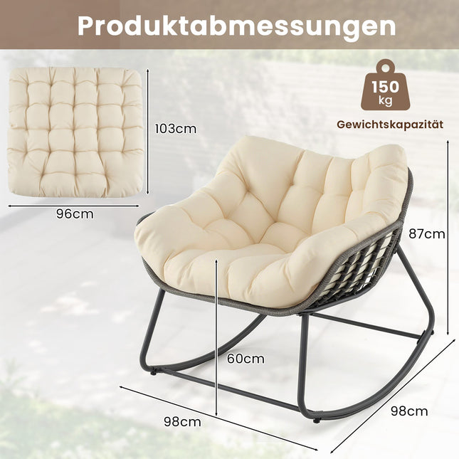 Übergroßer Patio-Geflecht-Eierstuhl mit Kissen, Beige