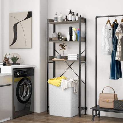 Toilettenregal, 3 Ablagen, Haken, verstellbare Stange