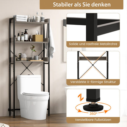 Toilettenregal, 3 Ablagen, Haken, verstellbare Stange