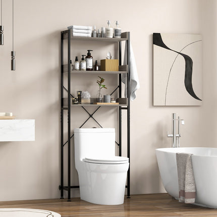 Toilettenregal, 3 Ablagen, Haken, verstellbare Stange