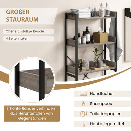 Toilettenregal, 3 Ablagen, Haken, verstellbare Stange