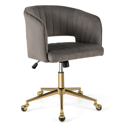 Chaise PC en velours, chaise pivotante moderne avec dossier rembourré + assise grise