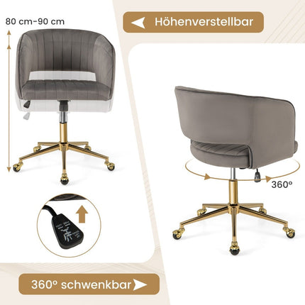 Chaise PC en velours, chaise pivotante moderne avec dossier rembourré + assise grise
